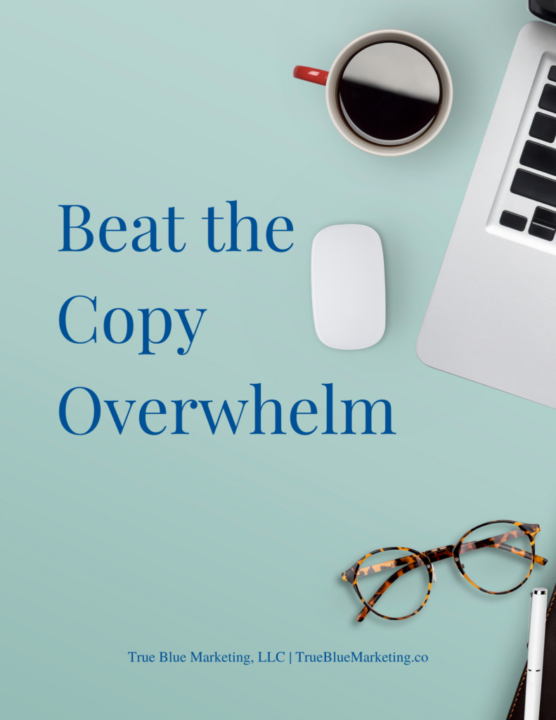 Image of the front cover of Beat the Copy Overwhelm, a PDF guide by Kristina Green.